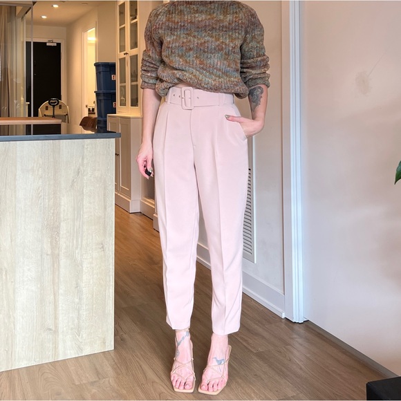 Zara High Waisted Trousers w/ Belt Lt. Pink Sz: XS - Picture 2 of 10